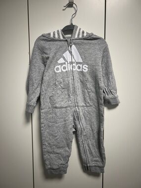 adidas Gray Hooded Zip-Front Baby One-Piece
